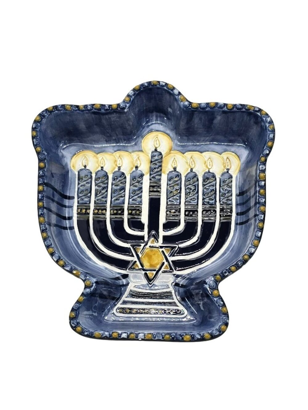 Menorah Dish By Annette Vacher Festival Of Lights Design Blue & Gold JE201